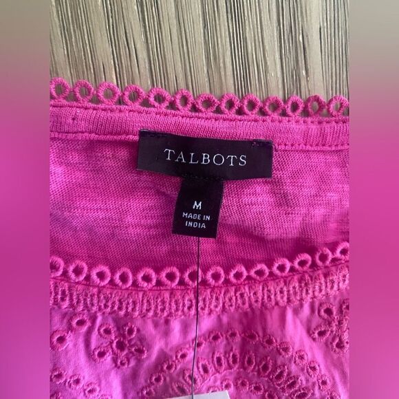 NEW Talbots Dress Womens Medium Hot Pink  Jersey Embroidered Casual Bohemian - Picture 3 of 11